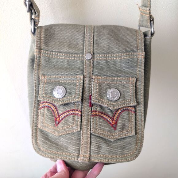 Vintage Levi's Crossbody Bag Purse Green Denim Y2K Hippy Western - Picture 1 of 5